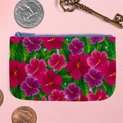 Background-cute-flowers-fuchsia-with-leaves Large Coin Purse by Pakemis