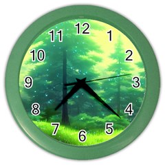 Anime Forrest Nature Fantasy Sunset Trees Woods Color Wall Clock by Uceng