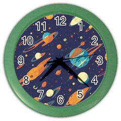 Space Galaxy Planet Universe Stars Night Fantasy Color Wall Clock by Uceng