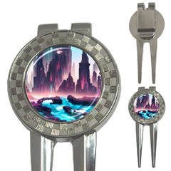 Urban City Cyberpunk River Cyber Tech Future 3-in-1 Golf Divots by Uceng