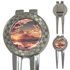 Sunset River Sky Clouds Nature Nostalgic Mountain 3-in-1 Golf Divots by Uceng