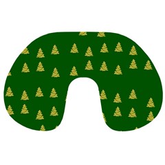 Green Christmas Trees Green Travel Neck Pillow by TetiBright