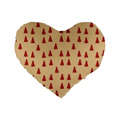 Red Christmas Tree Brown Standard 16  Premium Heart Shape Cushions by TetiBright