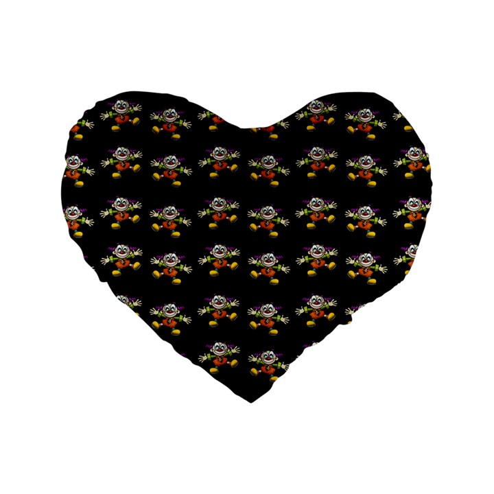 Dancing Clowns Black Standard 16  Premium Heart Shape Cushions