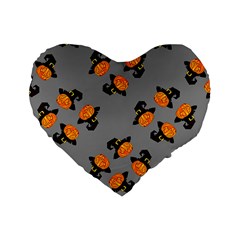 Pumpkin Heads With Hat Gray Standard 16  Premium Heart Shape Cushions by TetiBright