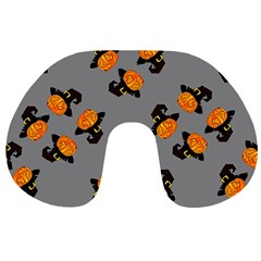 Pumpkin Heads With Hat Gray Travel Neck Pillow by TetiBright