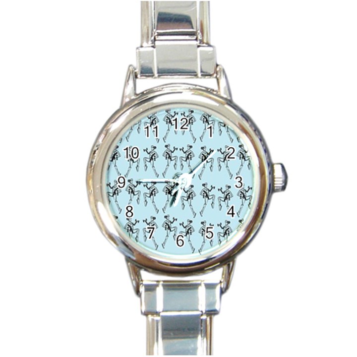 Jogging Lady On Blue Round Italian Charm Watch