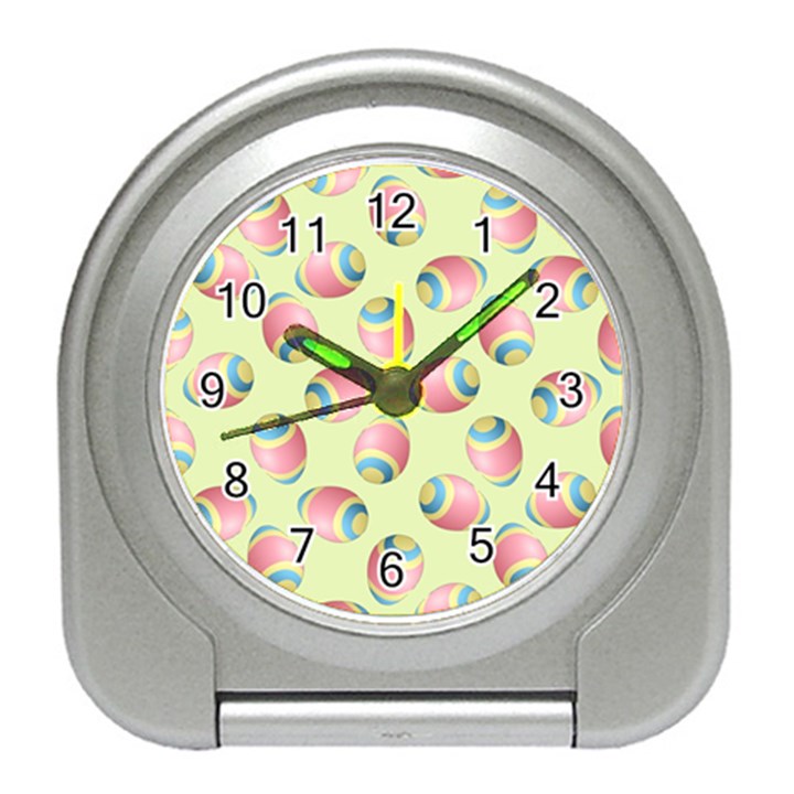 Colorful Easter Eggs Pattern Green Travel Alarm Clock