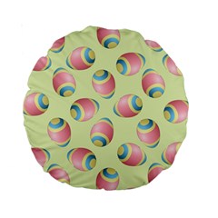 Colorful Easter Eggs Pattern Green Standard 15  Premium Round Cushions by TetiBright