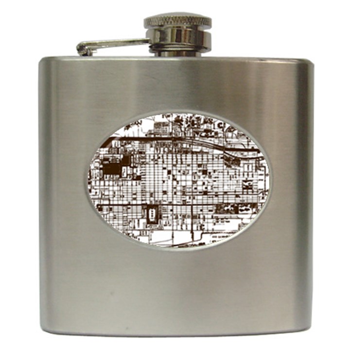 Antique Oriental Town Map  Hip Flask (6 oz)