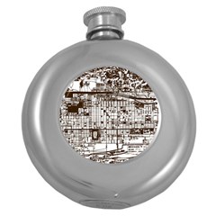 Antique Oriental Town Map  Round Hip Flask (5 Oz) by ConteMonfrey