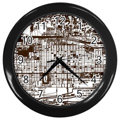 Antique Oriental Town Map  Wall Clock (black) by ConteMonfrey