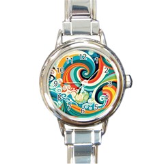 Wave Waves Ocean Sea Abstract Whimsical Round Italian Charm Watch by Jancukart