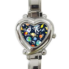 Space Galaxy Seamless Background Heart Italian Charm Watch by Jancukart