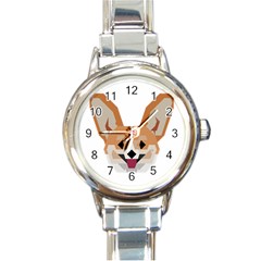 Cardigan Corgi Face Round Italian Charm Watch by wagnerps