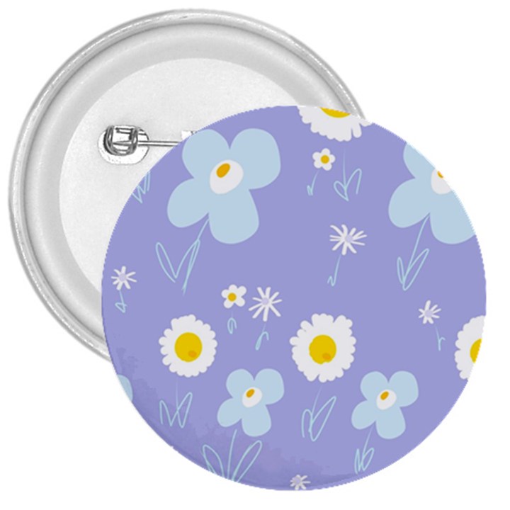 Daisy Flowers Blue White Yellow Lavender 3  Buttons