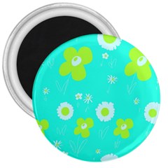 Daisy Flowers Lime Green White Turquoise  3  Magnets by Mazipoodles