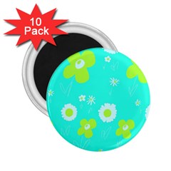 Daisy Flowers Lime Green White Turquoise  2 25  Magnets (10 Pack)  by Mazipoodles