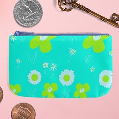 Daisy Flowers Lime Green White Turquoise  Large Coin Purse by Mazipoodles