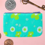 Daisy Flowers Lime Green White Turquoise  Large Coin Purse Back