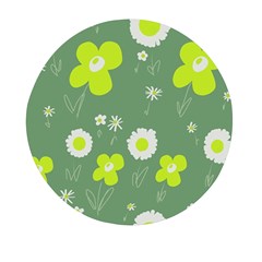 Daisy Flowers Lime Green White Forest Green  Mini Round Pill Box by Mazipoodles