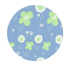 Daisy Flowers Pastel Green White Blue  Mini Round Pill Box by Mazipoodles