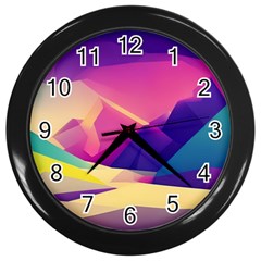 Abstract Geometric Landscape Art Wall Clock (black) by danenraven