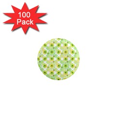 Bitesize Flowers Pearls And Donuts Yellow Green Check White 1  Mini Magnets (100 Pack)  by Mazipoodles