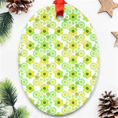 Bitesize Flowers Pearls And Donuts Yellow Green Check White Oval Ornament (two Sides) by Mazipoodles