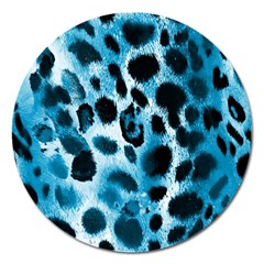 Blue Leopard Magnet 5  (round) by DinkovaArt