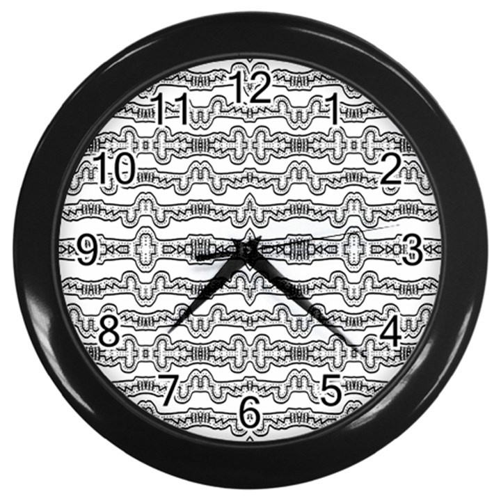 Black And White Tribal Print Pattern Wall Clock (Black)