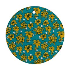 Turquoise And Yellow Floral Ornament (round) by fructosebat