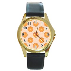 Orange Slices! Round Gold Metal Watch by fructosebat