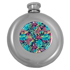 Neon Leaves Round Hip Flask (5 Oz) by fructosebat