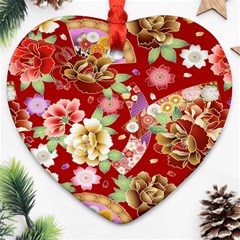 Japanese Fans Heart Ornament (two Sides) by fructosebat