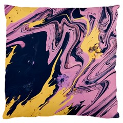 Pink Black And Yellow Abstract Painting Large Premium Plush Fleece Cushion Case (two Sides) by Jancukart