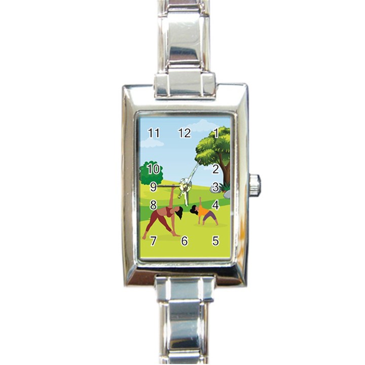 Mother And Daughter Yoga Art Celebrating Motherhood And Bond Between Mom And Daughter. Rectangle Italian Charm Watch