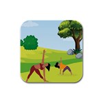 Mother And Daughter Yoga Art Celebrating Motherhood And Bond Between Mom And Daughter. Rubber Square Coaster (4 pack) Front