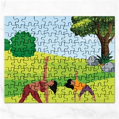 Mother And Daughter Yoga Art Celebrating Motherhood And Bond Between Mom And Daughter  Rectangular Jigsaw Puzzl by SymmekaDesign