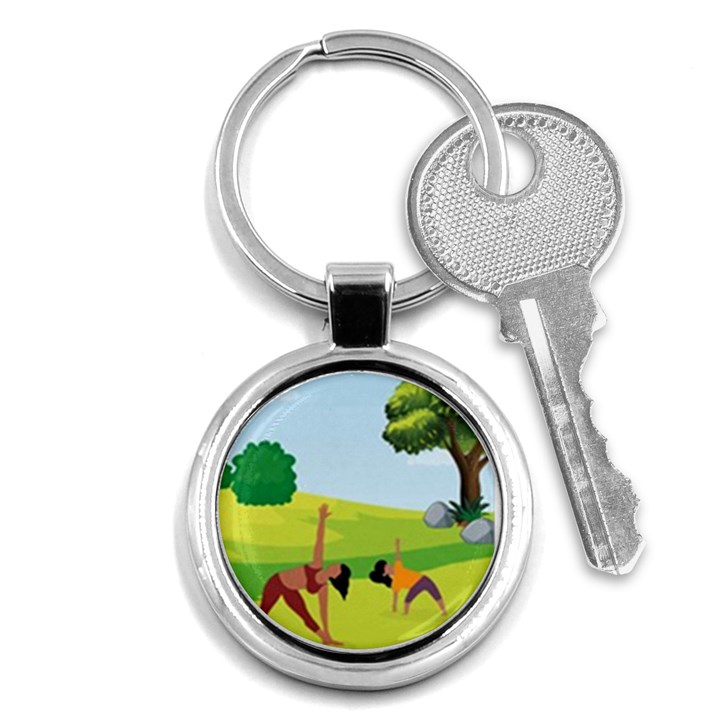 Mother And Daughter Yoga Art Celebrating Motherhood And Bond Between Mom And Daughter. Key Chain (Round)