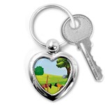 Mother And Daughter Yoga Art Celebrating Motherhood And Bond Between Mom And Daughter. Key Chain (Heart) Front