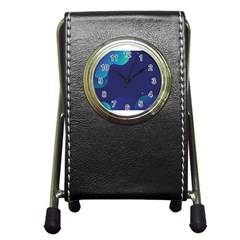 Abstract Blue Texture Space Pen Holder Desk Clock by Ravend