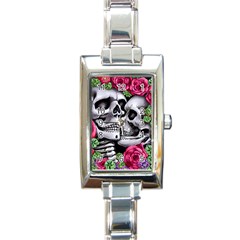 Black Skulls Red Roses Rectangle Italian Charm Watch by GardenOfOphir