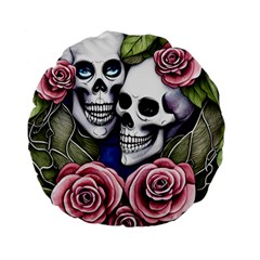 Skulls And Flowers Standard 15  Premium Flano Round Cushions by GardenOfOphir