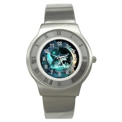 Sculpture Dinosaur Shark Frozen Winter Fantasy Stainless Steel Watch by Ravend