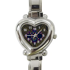 Line Square Pattern Violet Blue Yellow Design Heart Italian Charm Watch by Ravend