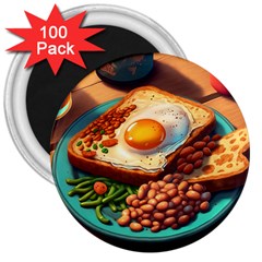 Ai Generated Breakfast Egg Beans Toast Plate 3  Magnets (100 Pack) by danenraven