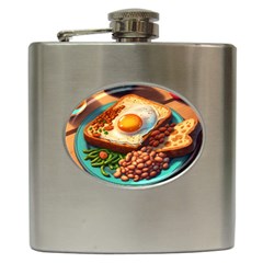 Ai Generated Breakfast Egg Beans Toast Plate Hip Flask (6 Oz) by danenraven