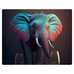 Ai Generated Elephant Tusks Trunk Wildlife Africa One Side Premium Plush Fleece Blanket (medium) by danenraven