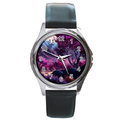 Landscape Landscape Painting Purple Purple Trees Round Metal Watch by danenraven